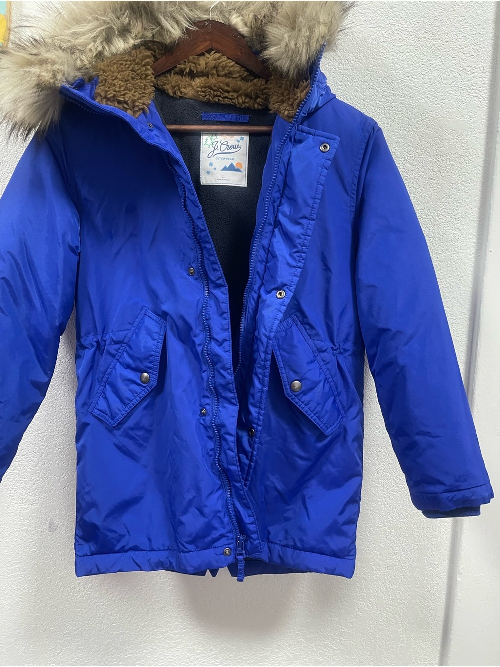 J. Crew Kids Royal Blue Faux-Fur Trim Hooded Puffer Jacket